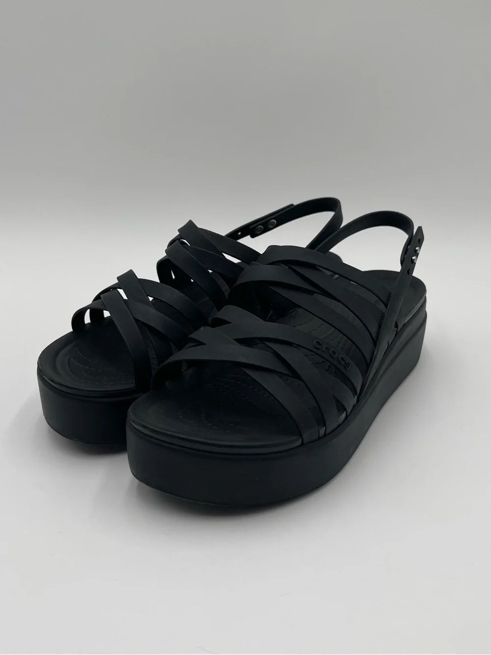 Crocs Womens Brooklyn Strappy Low Wedge Platform Sandals Size 9 Black Chunky
